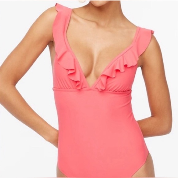 J.CREW ONE PIECE SWIMSUIT V-NECK RUFFLE   WOMEN PINK COLOR PLUS SIZE SIZE 3X - Picture 3 of 9
